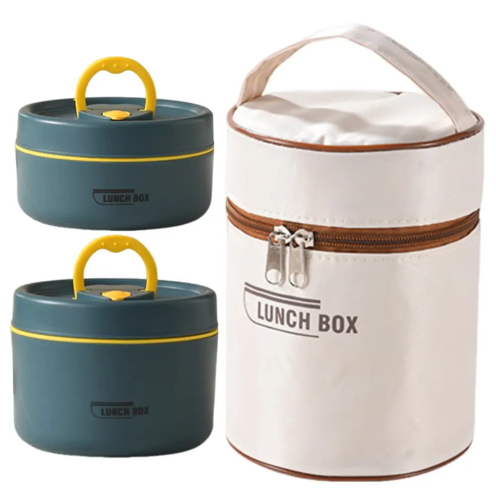 3Pcs Insulated Bento Box, Portable Stainless Steel Food Container, Round Stackable Leakproof Thermal Food Container, lunch box with Insulated Bag for Adult Men Women, Picnic Essentials