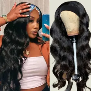 Glueless Body Wave Headband Wigs Human Hair None Lace Front Wig Without Glue Machine Made Wavy Headband Wig Put On And Go Cheap Wig For Women
