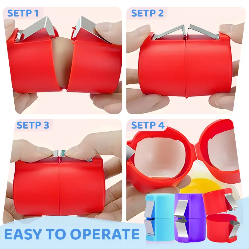 3PCS Stainless Steel Metal Egg Utensils Set - Kitchen Clamp, Cube, Opener for Effortless Cracking, Cutting, Separating, Egg Cracker Tool, Boiled Egg Cracking Tool