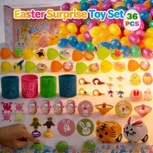 12/24/36 pre installed Easter egg toys and stickers, filled with toy party gifts, suitable for children boys and girls Easter egg hunting, basket filling, classroom prize supplies, children's outdoor games