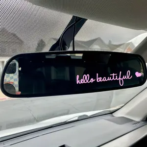 "Hello Beautiful" Vinyl Car Mirror Sticker - Reflective Rearview Mirror Sticker for Exterior Accessories, Vanity Mirrors, Decorations, Girly Car Accessories, Universal Car Sticker, Car Mirror Decal, Car Decals