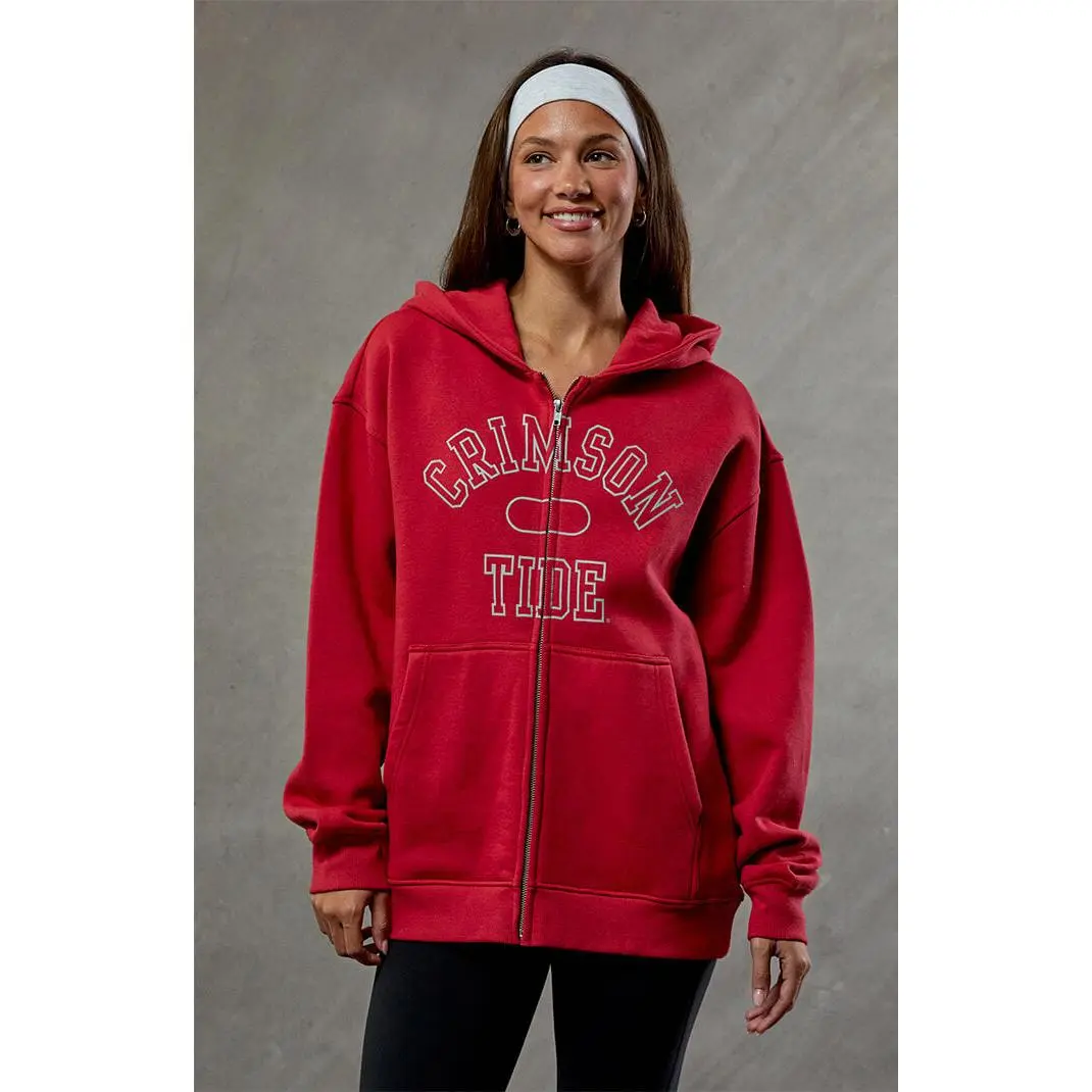 WILD COLLECTIVE Women's Alabama Crimson Tide Embroidered Zip Up Hoodie