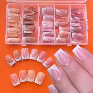 140Pcs Deep French Gel Nail Tips Pink, Glossy French Tip Press on Nails, Artificial Short Square Nail Tips, Soft Gel Nails False Nail, Fake Nails for Nail Art DIY Decoration14 Sizes, 5Colors