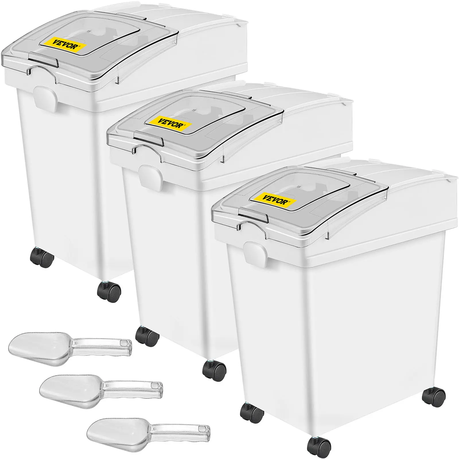 【summerfinds】VEVOR Ingredient Storage Bin, 3 Pcs/Set, PP Material Flour Bins On Wheels, White Shelf Ingredient Bin with Scoop and Sliding Lid, Commercial Storage Bins,dorm essentials,home decor