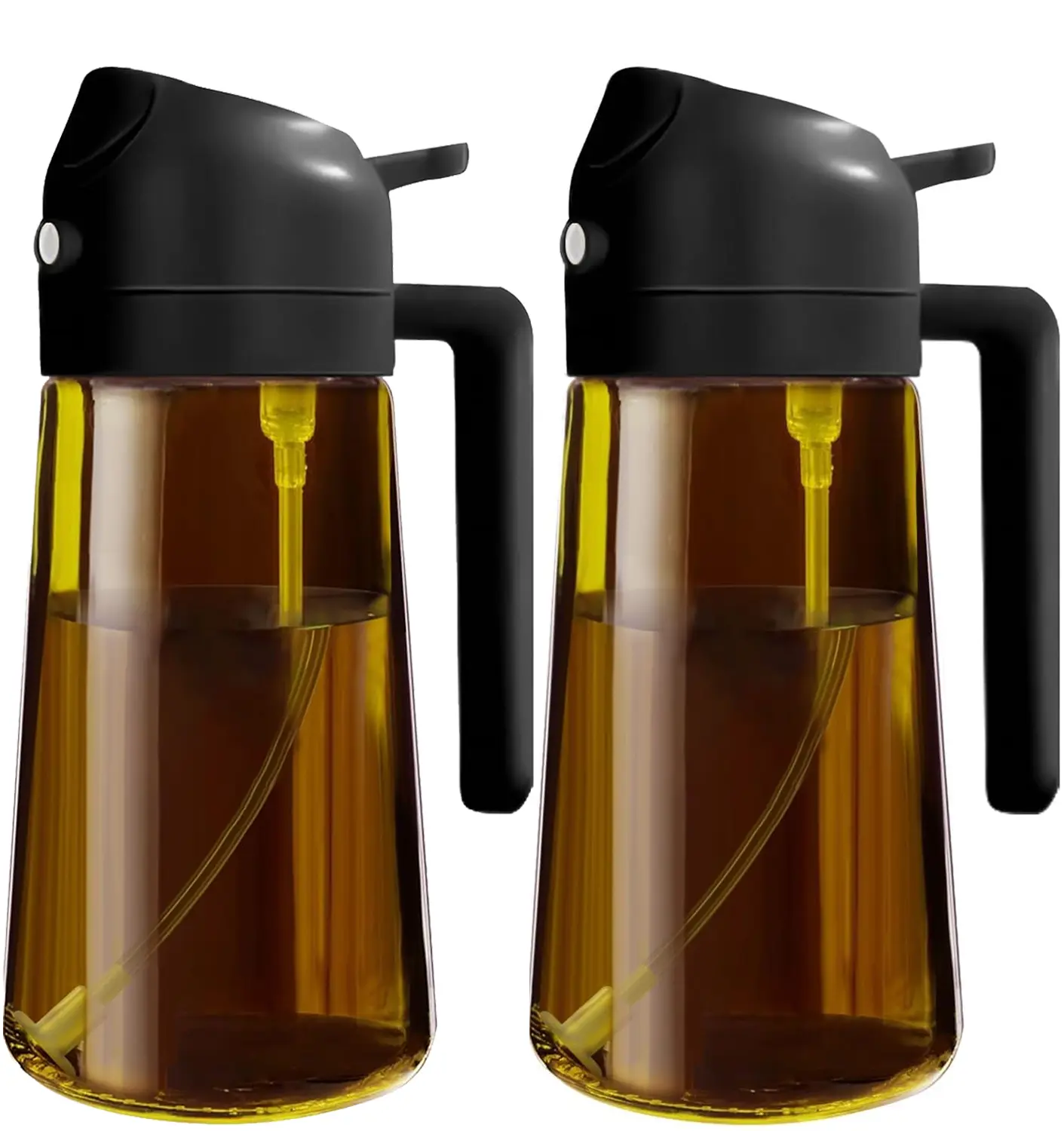 2-Count 2-in-1 Brown*2 Oil Sprayer for Cooking Use, 16oz/470ml Glass Body Oil Dispenser Bottle, Kitchen Utensils & Accessories for BBQ with Stickers, Kitchen Accessories