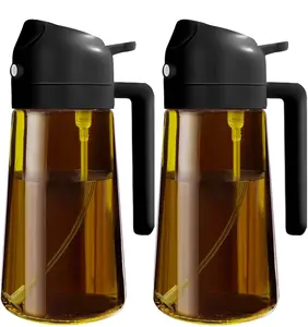 2 Count 2 in 1 Oil Sprayer for Cooking, 16oz/470ml Glass Olive Oil Dispenser Bottle for Kitchen Gadgets BBQ with Stickers
