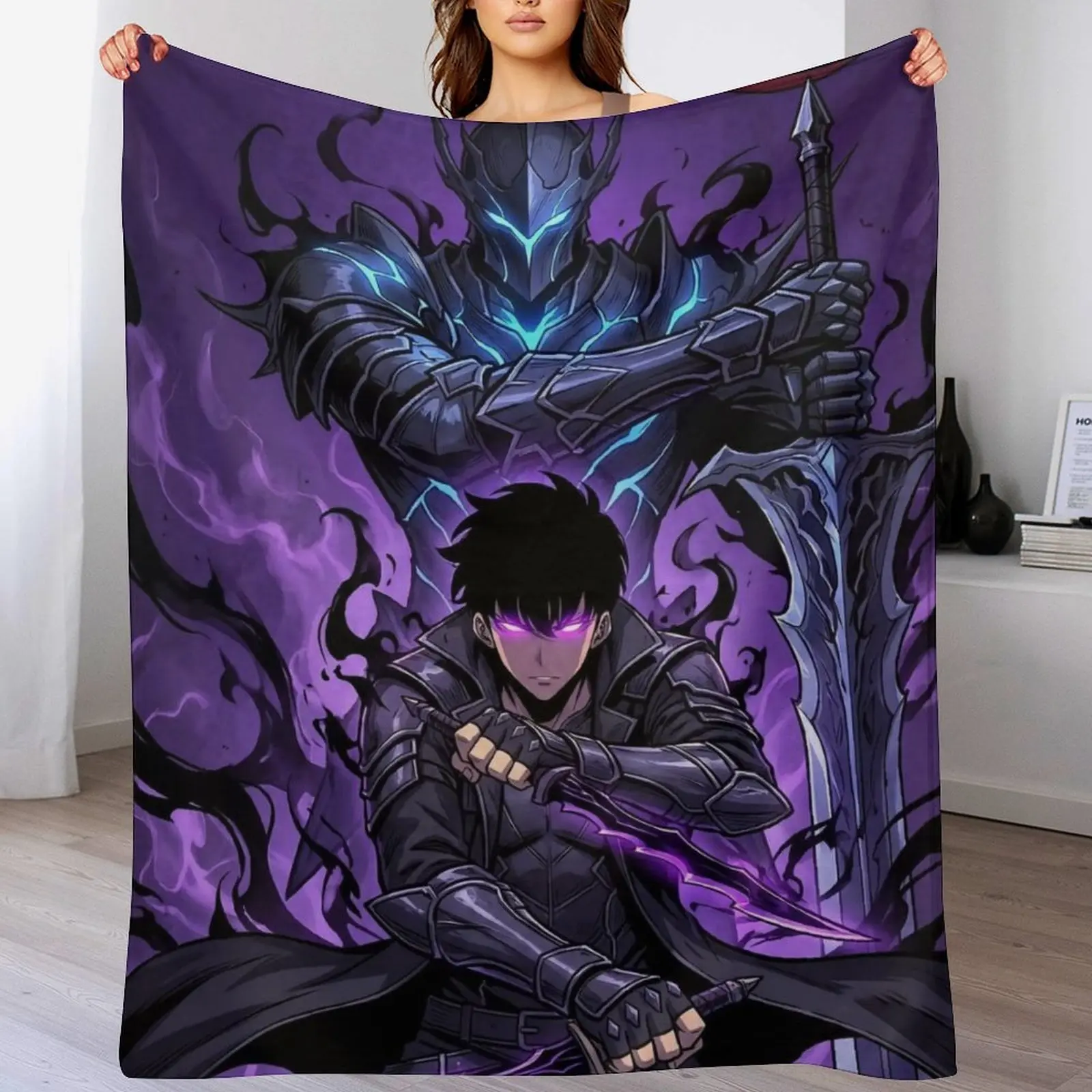 Solo Leveling Cozy Flannel Fleece Blanket - Soft, Warm Anime Throw Blanket for Couch, Bed - Igris Shadow Soldier Manga Gift for Fans, Cozy Flannel Blanket