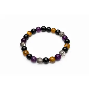 Amethyst, Tigers Eye, Black Onyx and Smokey Quartz Crystal Bracelet