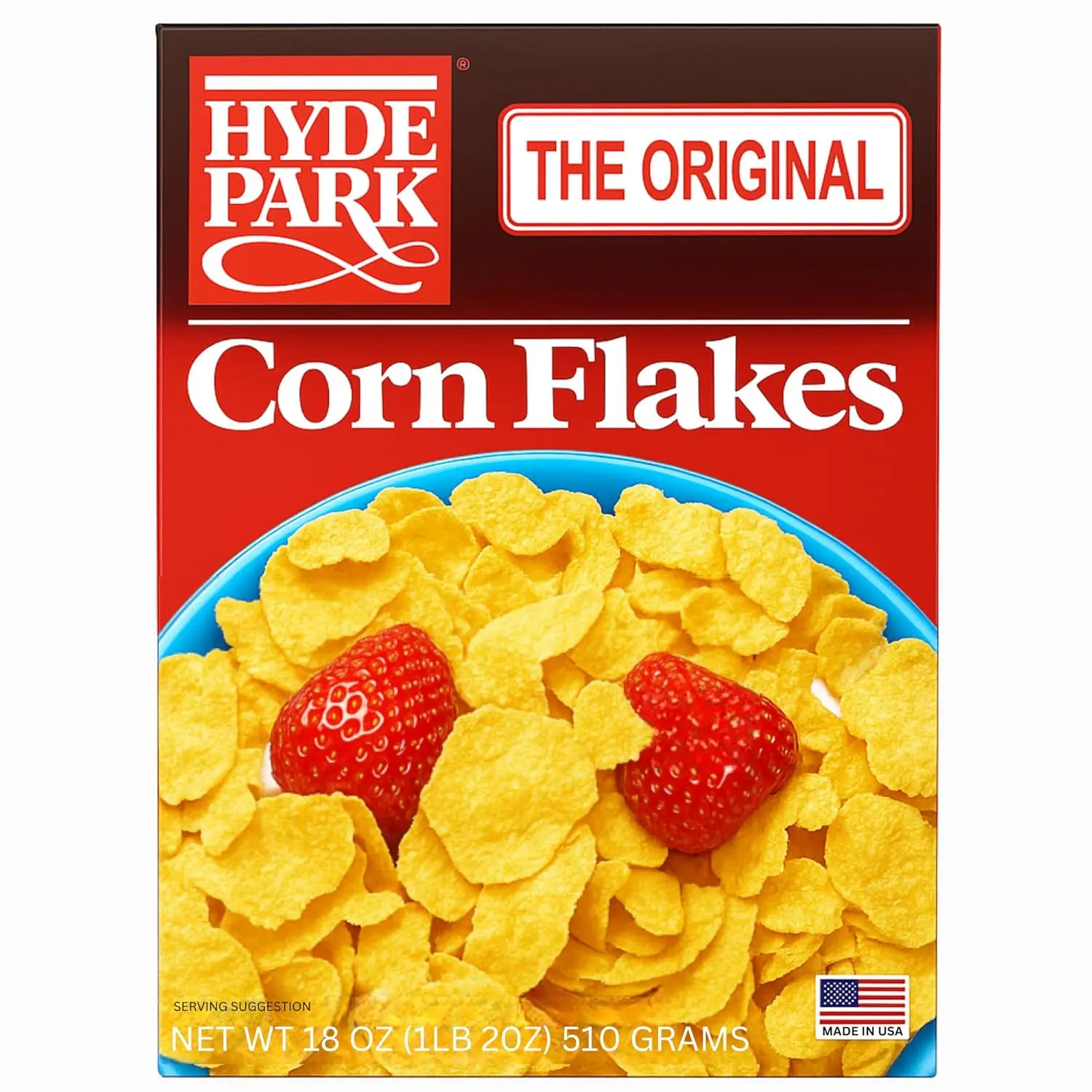 Hyde Park Premium Haitian Corn Flakes Cold Breakfast Cereal - 18oz Natural Pantry Food, Handpicks Corn, Authentic, Contains Vitamins, Fiber, Low Calorie, Milk/Yogurt Ready, Pair with Honey or Fruit