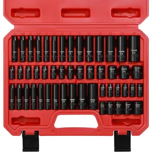 1/4 Inch Drive Master Impact Socket Set, 50-Piece, 6-Point, SAE/Metric, 5/32 Inch - 9/16 Inch, 4mm - 15mm, Standard/Deep,CR-V