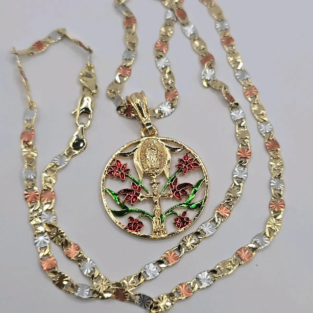 Gold-Plated Virgin Mary with Christ Necklace in Three Colors, Fashion Style