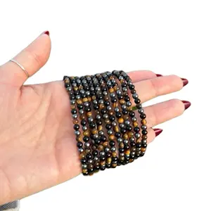 Protection Crystal Bracelet – Black Obsidian, Hematite & Tiger’s Eye, 7 in. 4mm Bead