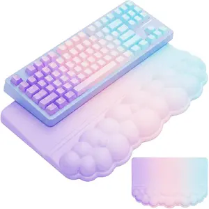 Computer keyboard stand with wrist rest, colorful cloud keyboard pad, supports comfortable rainbow wrist rest, cute ergonomic inclined keyboard stand, suitable for desktop, office, and home, available in pink, purple, and blue
