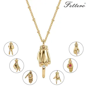 Fettero Gold-plated Hand Pendant Necklace for Women – Dainty Cubic Zirconia Charm Chain, Trendy Statement Jewelry Gift