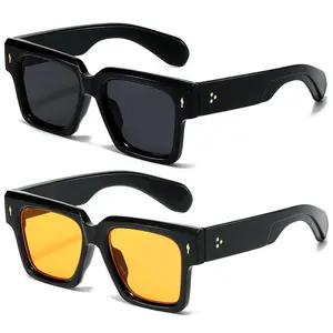 【Summervibes】2Pcs Square Frame Sunglasses for Women Men Trendy Chunky Rectangle Sun Glasses Black Shades UV400 Protection summerwins