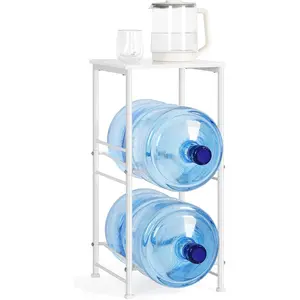 5 Gallon Water Bottle Holder with Storage Shelve, 2 Tier Water Jug Holder Stand, 2 Slots 5 Gal Water Cooler Jug Rack, Water Bottle Organizer for Office, Kitchen, Living Room