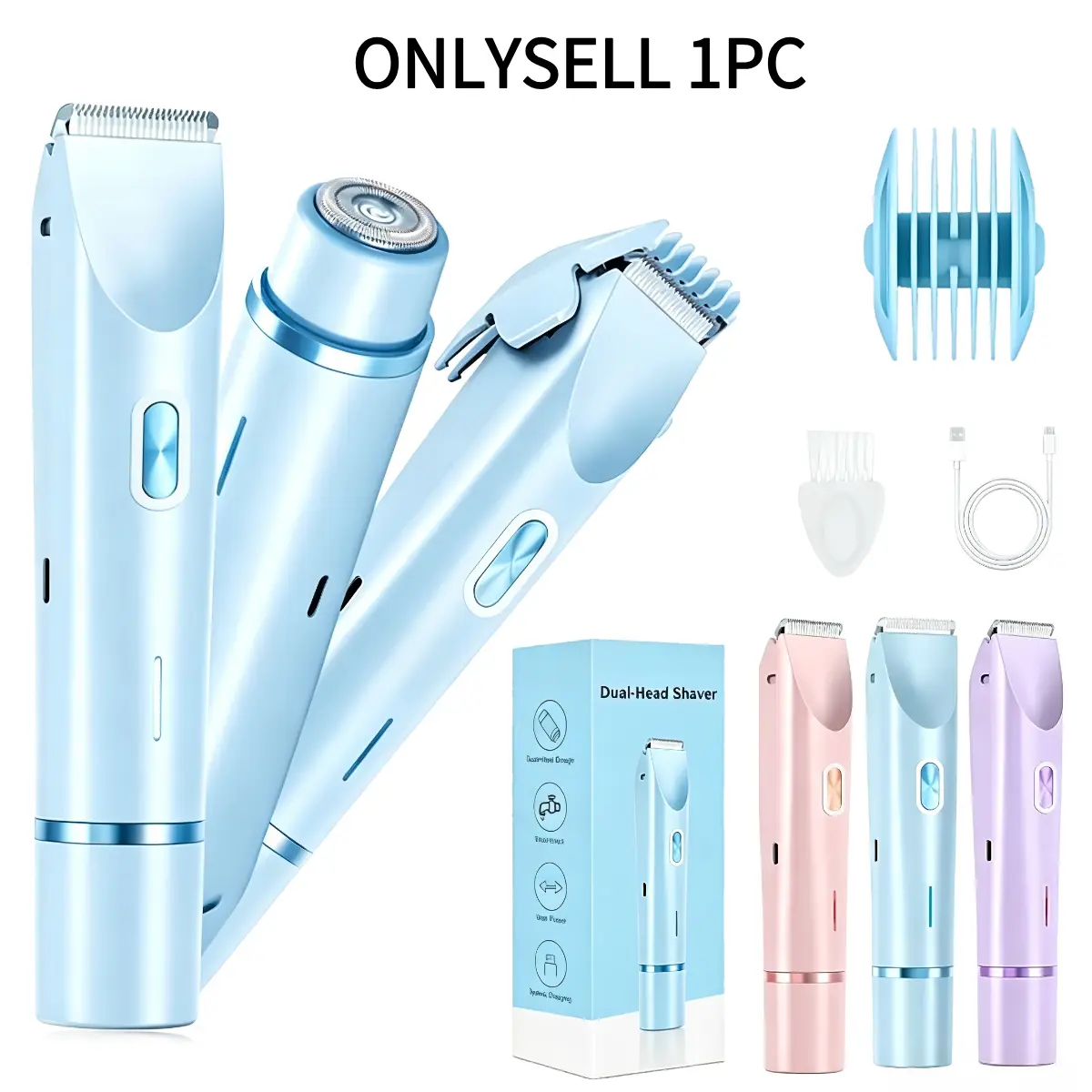 Women's Rechargeable 2 in 1 Electric Body & Facial Hair Trimmer, Cordless Waterproof Wet Dry, Intimate Bikini Shaver, Stainless Dual Head, Beauty Self Care, Gifts for Girl