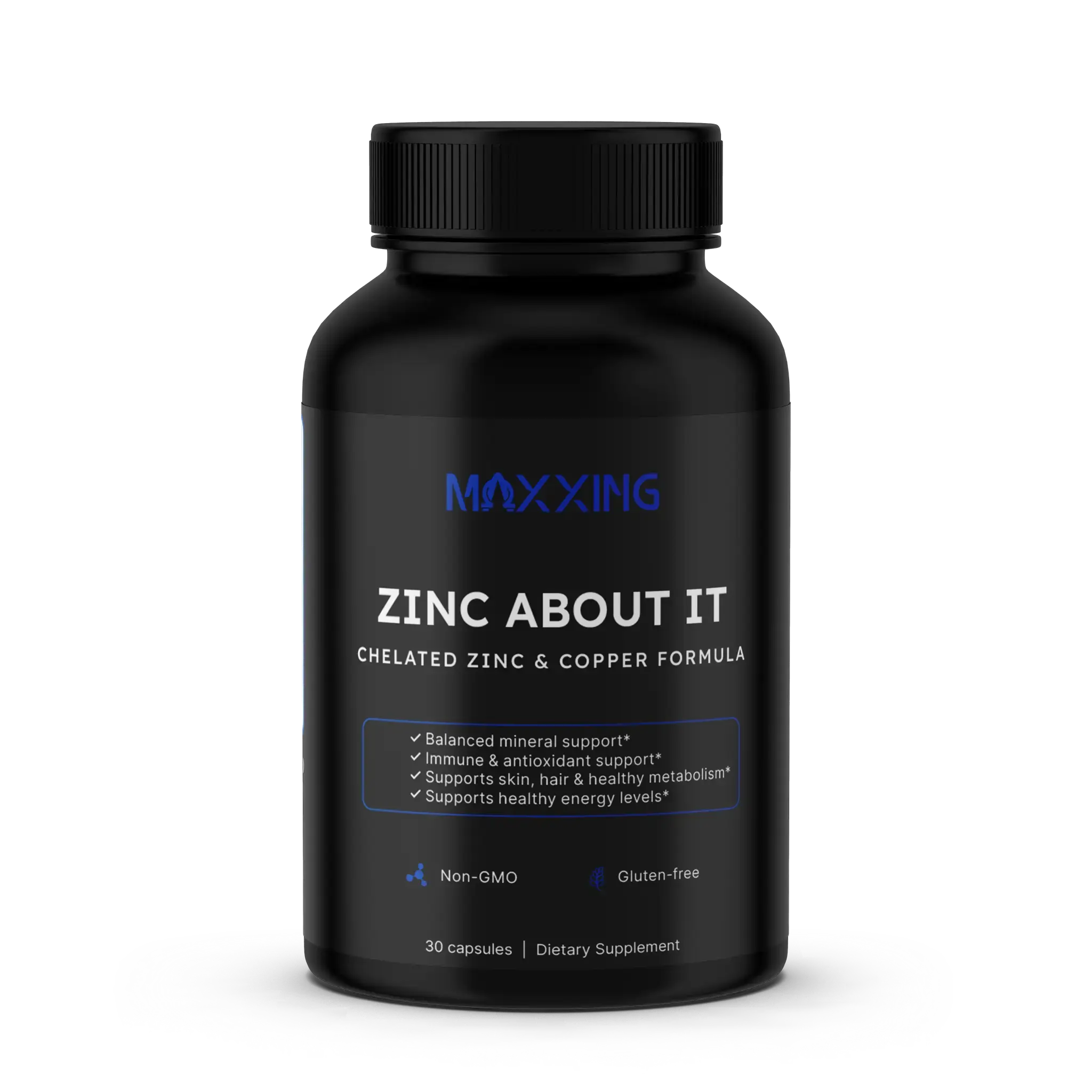 MAXXING Zinc About It Zinc Bisglycinate 30 mg with Copper 2 mg, Chelated Zinc Capsules for Immune, Skin and Hair Support, 30 Capsules