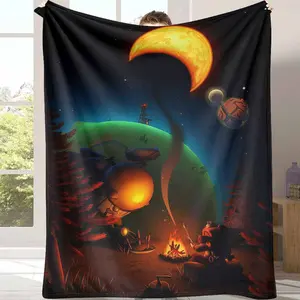 Astronaut Flannel Lightweight Throw Blanket - Space Campfire Graphic Print, Ultra-Soft, Cozy Warm, Ideal for Toddlers, Camping Trips, Unique Birthday Gifts