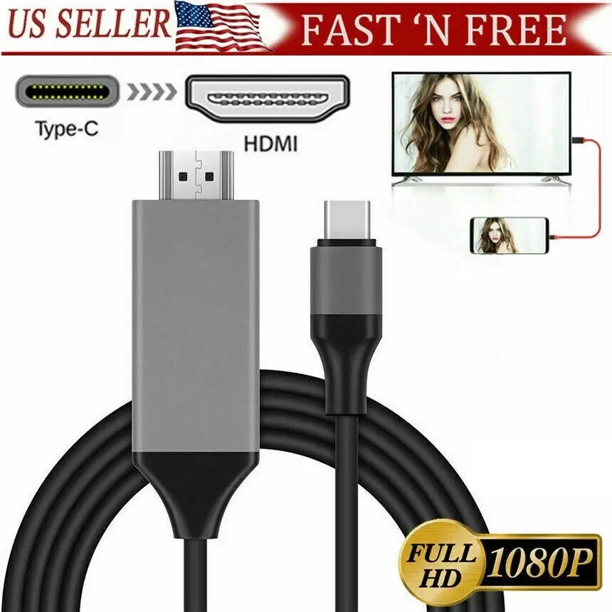 SGElectronix USB-C to HDMI Cable Adapter, USB-C Compatible Accessories with 3.1 Input, 5.4 Gbps Data Rate, 1080P HD Audio & Video, HDMI Output for Samsung Android Phones, Black