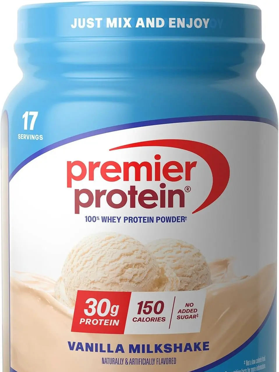 Premier Whey Protein Powder - Vanilla Milkshake Flavor, High Protein (30g), 1g Sugar, Low-Calories Healthy Muscle Mass Supplement for Lean Muscle Lifestyle, Gluten-Free, Soy-Free, 40.2 oz (17 Servings)