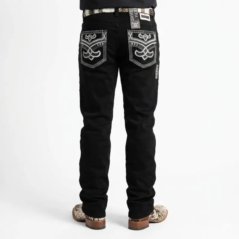 Men's Classic Black Plaid Denim Pants, Stylish Casual Menswear, Trouser Made to Match Any Boot for a Versatile Look, 28x30, Checkered, Great For Casual Weekends, Jeans For Everyday Wear, Denim Fabric