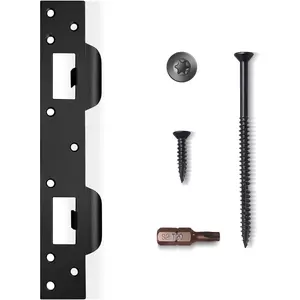 Double Opening Door Strike Plate with Reinforced Torx/Star Screws & Bit, Reinforcement Striker for Door Handle & Deadbolt, 1 Pack Matte Black