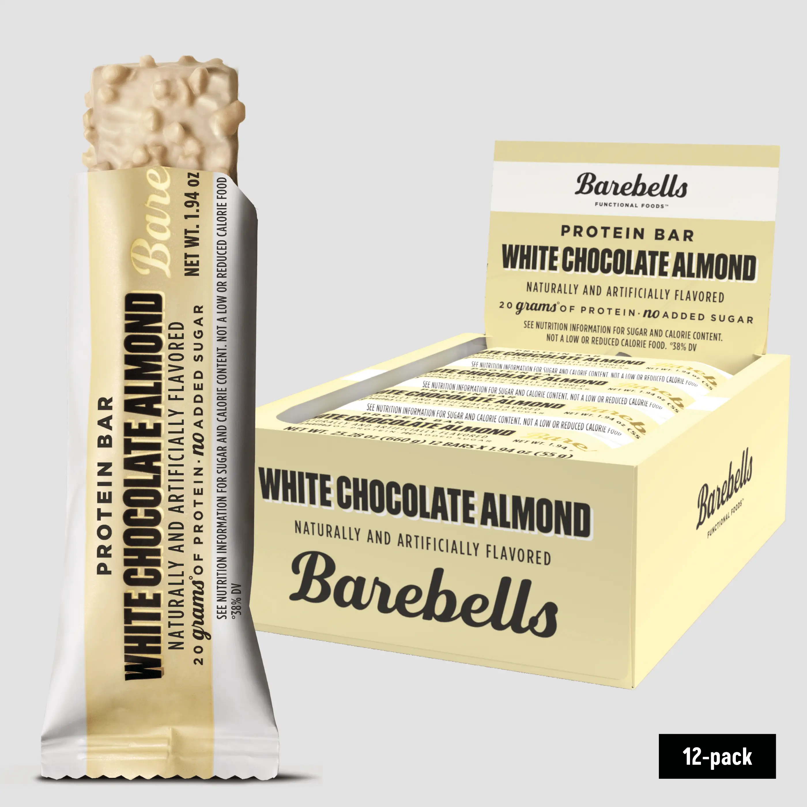 Barebells Protein Bars White Chocolate Almond - 12 Count, Protein Snacks with 20g of High Protein - Chocolate Protein Bar with 1g of Total Sugars - On