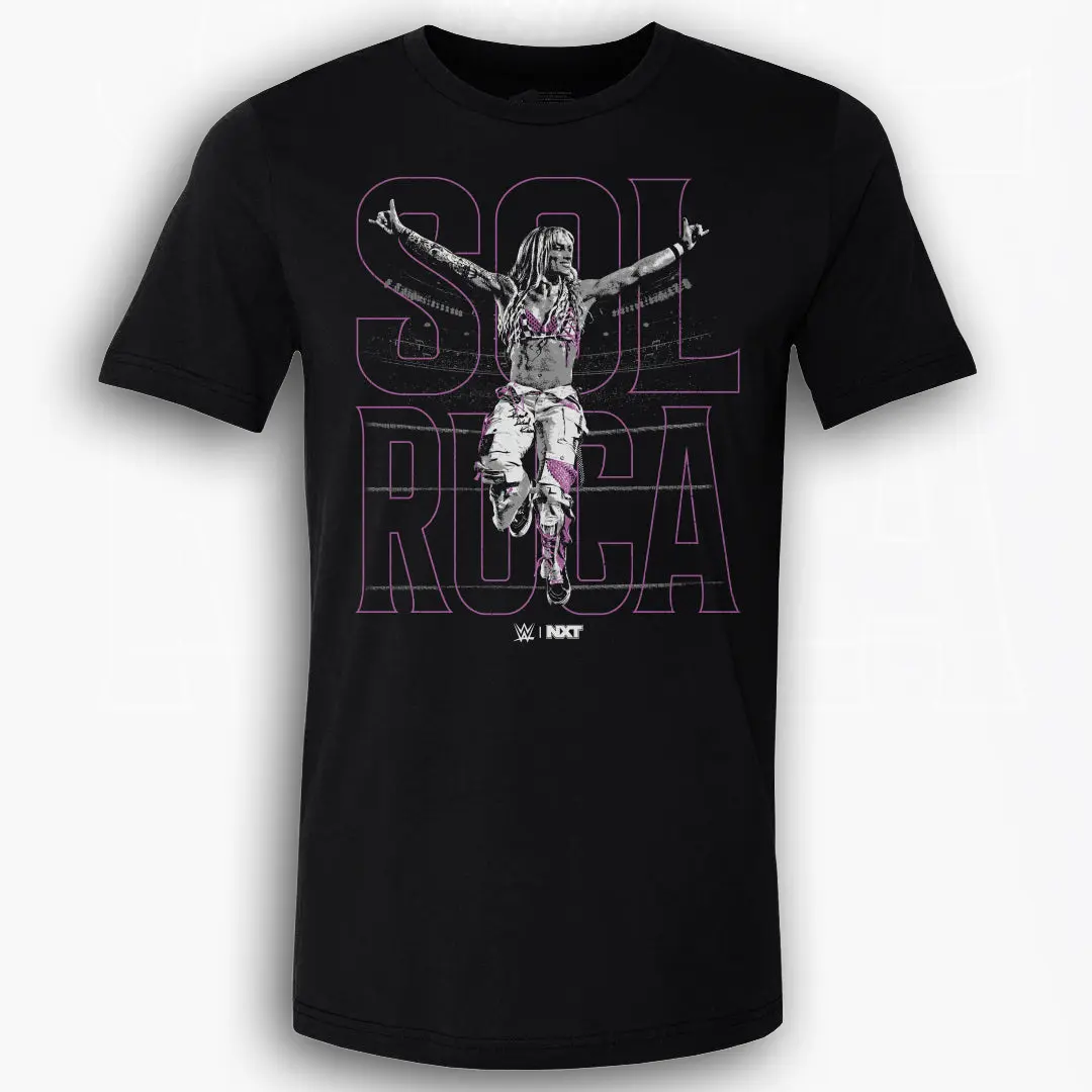 Sol Ruca Name Outline T-Shirt, Sleek WWE Superstar Typography, High-Flying Wrestling Style, Fan Collection Essential, Men's Cotton Graphic Shirt