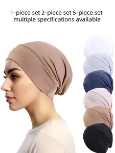 Elastic Turban Hats for Women, Turban Hijab, Plain Fitted Caps, Chemotherapy Headscarf, Hair Protection, All Seasons, Casual Style, 1/2/5 Pcs