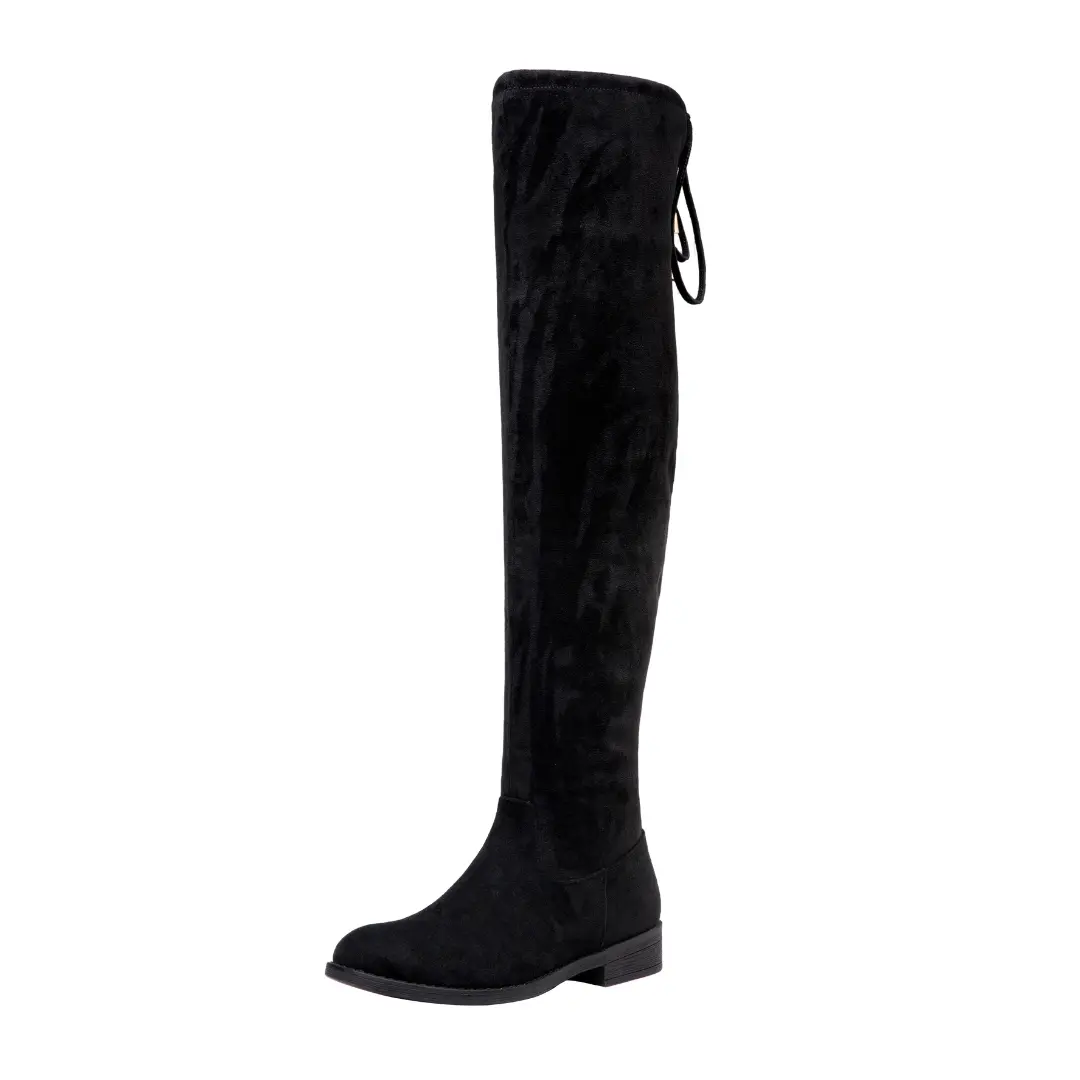 VEPOSE Women's Over-the-Knee Boots, Thigh High Fashion Footwear in Soft Synthetic Suede with a Low Flat Heel, Side Zipper and Adjustable Tie