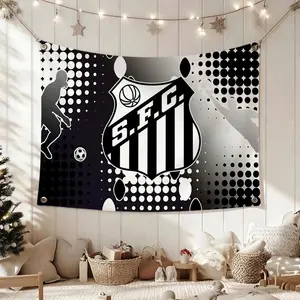 Brazilian Football Club Santos FC Flags Cheerleading Hand Pulled Flag Multi Size Atmosphere Banner, Portable Outdoor Event Flag & Wall Decor for Sports, Parties, Home and Room Decoration, Home Decor Supplies, Home Goods
