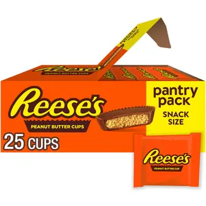 Milk Chocolate Peanut Butter Cups Snack Size Candy Individually Wrapped Sweet Treat for Sharing or Snacking Pantry Storage Box 13.75oz Pack 25 Pieces