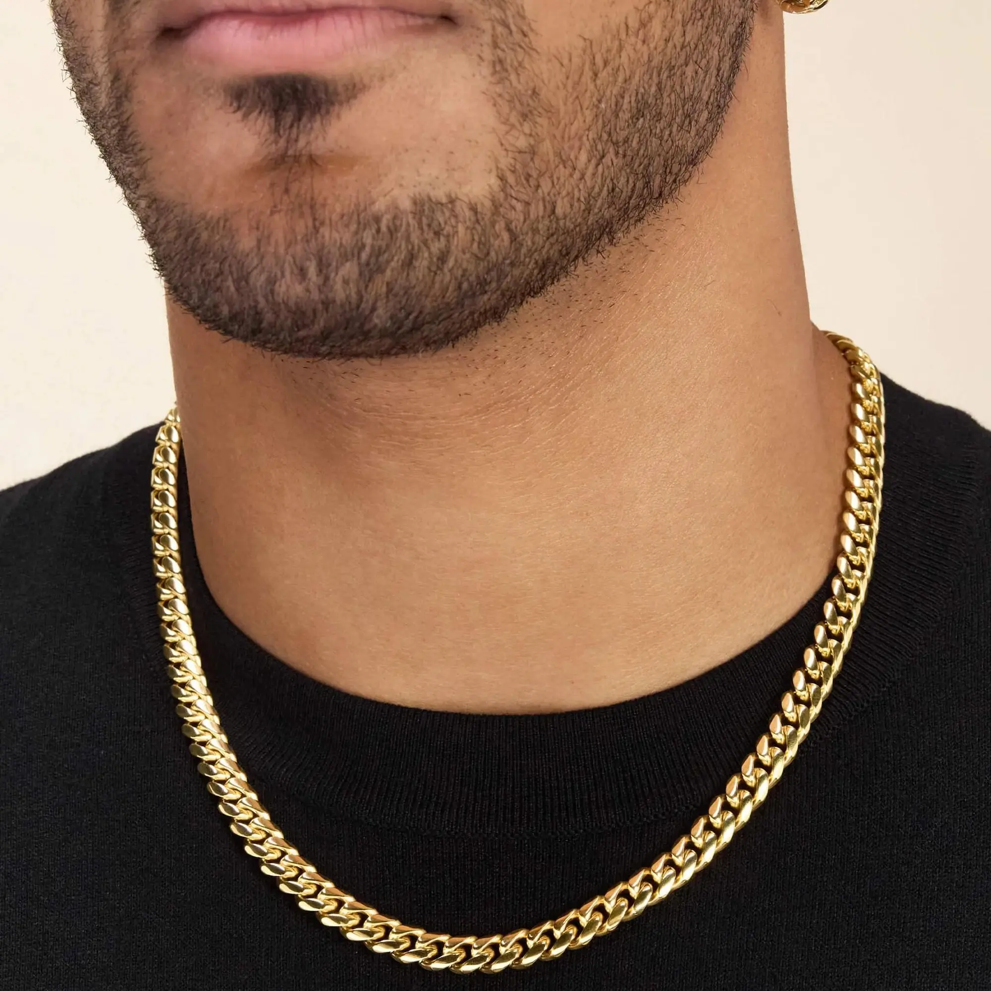 8mm 18K Gold Plated Cuban Link Chain for Men, Stainless Steel Heavy Duty Curb Necklace, Tarnish Resistant Real Gold Look Hip Hop Jewelry, 18-26 Inches Chunky Gold Necklace