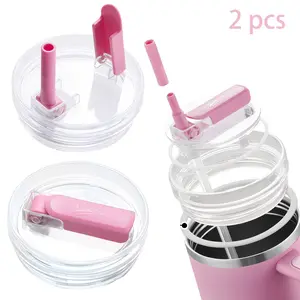 DIPESI 2-Piece 40 oz Replacement Cup Lids for Stanley Flip Top Straw Spill and Leak Lids Kitchen Essentials Drink Lids （2 ose red）