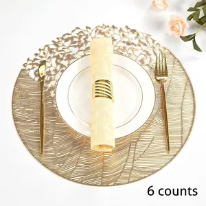 Round Leaf Pattern Placemat, 6 Counts Non-slip Table Mat, Tableware for Dinner, Party, Wedding, Home Decor Supplies, Coasters, Kitchen Decorative Placemat