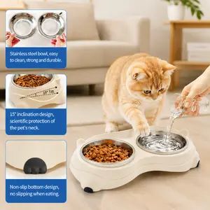french bulldog water bowl，Elevated Cat Bowls with Food Mat, Splash Proof Anti Vomiting Raised Cat Food and Water Bowl Set, 2 Stainless Steel Dishes for Cats and Puppy, Pet Bowl for Indoor Cats White