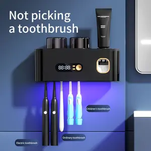 Smart Toothbrush Disinfector with Automatic Toothpaste Dispenser, Wall Mounted Modern Bathroom Organizer, USB Rechargeable, Toothbrush Sanitizer Holder, Toothbrush Holder Organizers, Toothbrush Storage, Perfect Gift