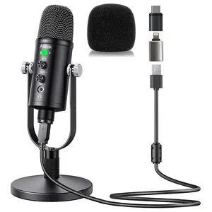 Aveek USB Microphone, Condenser Microphone for Phone, Mac,Computer,PS4 and PS5, with Quick Mute,Plug & Play,Cardioid Pickup,Volume Control for Podcast, Recording, Sing, ASMR
