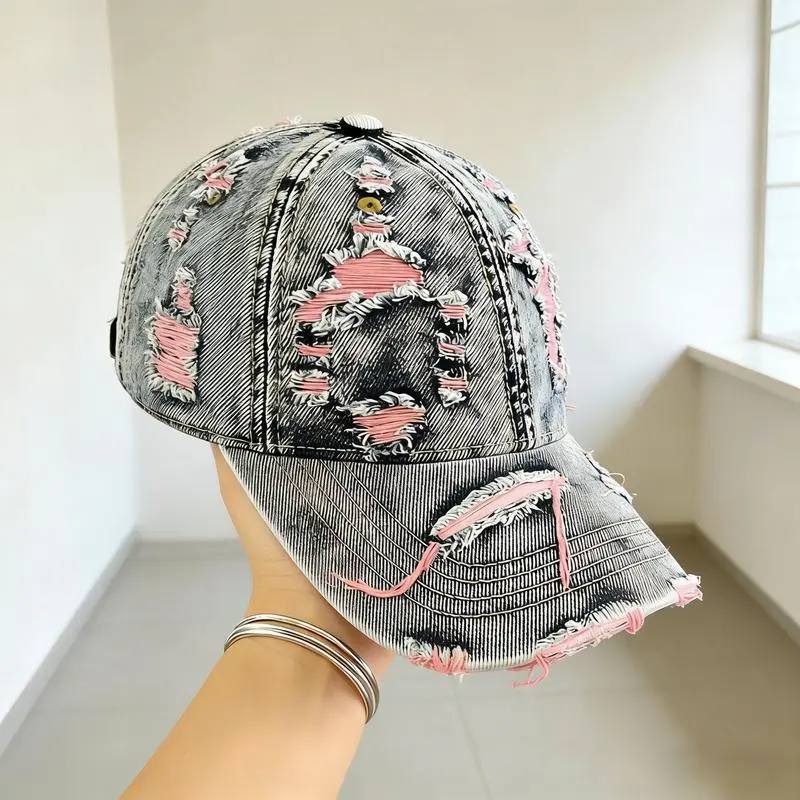 Men’s Retro Washed Ripped Denim Baseball Cap - Vintage Fashion Hat, Outdoor Sun Protection Essential, Hats for Daily Commute & Hiking Trips