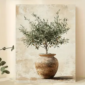 Chic Vase Canvas Art Olive Tree - Wooden Frame for Living Room, Bedroom, Office, and More Wall Decorations - Perfect Gift Idea