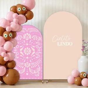 2 Pcs Cielito Lindo Arch Backdrop Cover Round Top Fiesta Backdrop Cover for Mexican Baby Shower Birthday Wedding Bridal Shower Party Decorations (Without Stand)