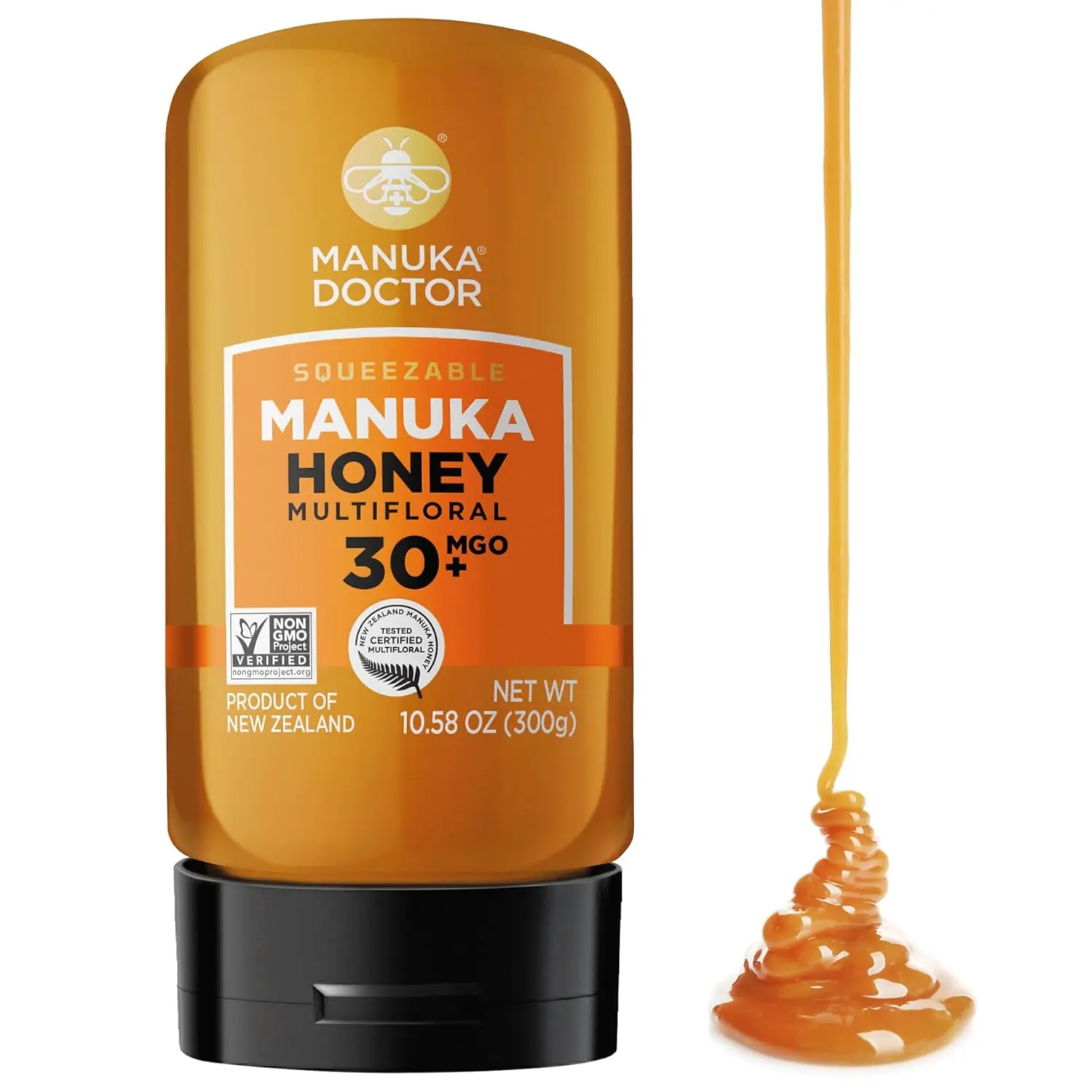 (A)MANUKA DOCTOR - Raw Manuka Honey MGO 30+ SQUEEZY, 100% Pure New Zealand Honey. Certified. Guaranteed. RAW. Non-GMO (10.58 oz)