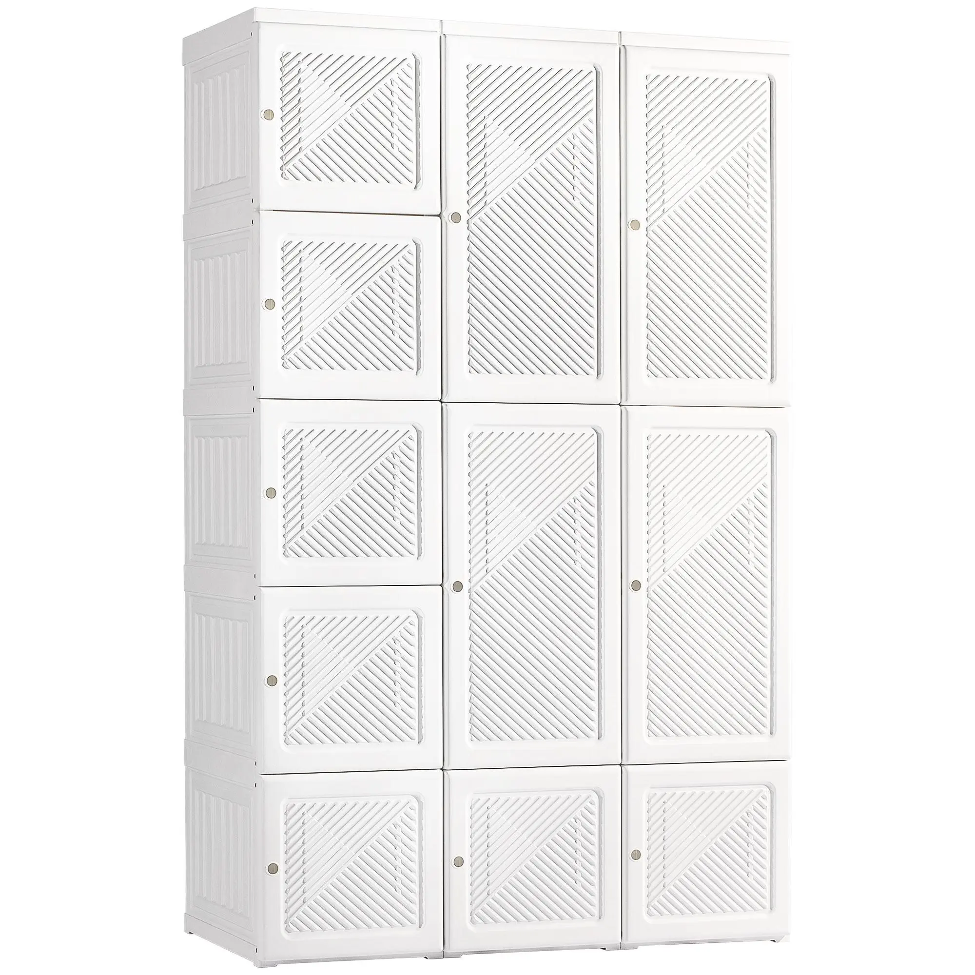 HOMCOM Portable Wardrobe Closet, Folding Clothes Storage Organizer with 8 Cube Compartments, 2 Hanging Rods, 11 Magnet Doors, White