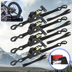 1x100 Retractable Ratchet Tie Down Straps Heavy Duty with Soft Loops Non Slip No Tangle for Motorcycle Cargo Trailer and Truck Transport
