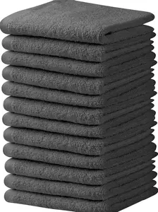 Towel and Linen Mart Grey Salon Towels, Pack of 12 (Not Bleach Proof, 16 x 27 Inches) Highly Absorbent Towels for Hand, Salon, Gym, Beauty, Spa, and Home Hair Care (Grey) 12 Pack