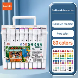 Truecolor 80colors  Dual Tip Markers Square Barrel Professional Art Set with Portable Carry Bucket