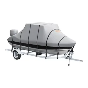 Father's Day Gift VEVOR T Top Boat Cover, 24'-26' Waterproof Trailerable T-Top Boat Cover, 600D Marine Grade PU Oxford, with Windproof Buckle Straps, for Center Console Boat with T Top Roof, Fits 24'-26'L x 106"W, Grey