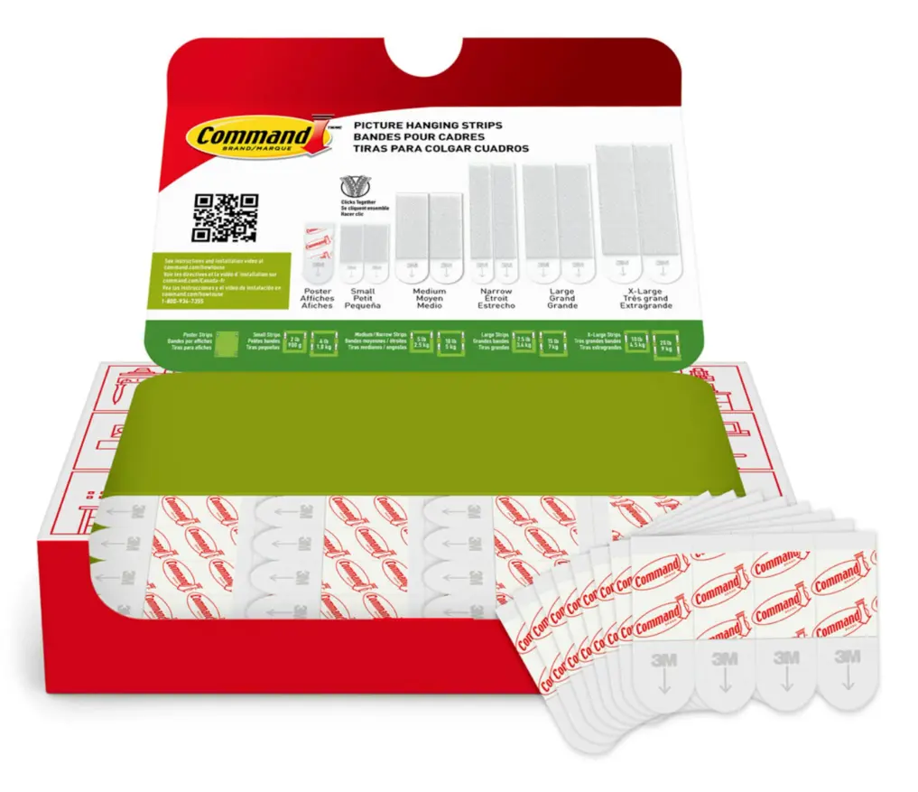 Poster Strips, Damage Free Hanging Poster Hangers, No Tools Wall Hanging Strips for Posters, 64 White Command Adhesive Strips