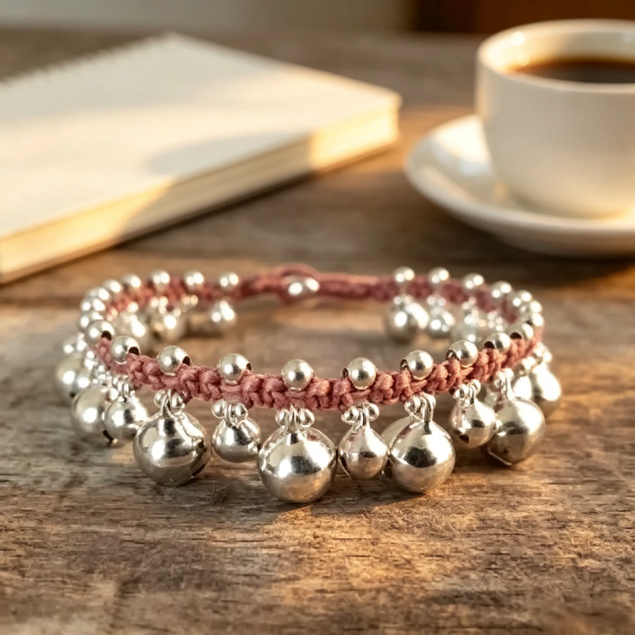 Boho Bell Bracelet with Calming Sound Pendant, Summer Beach Women Jewelry Gift